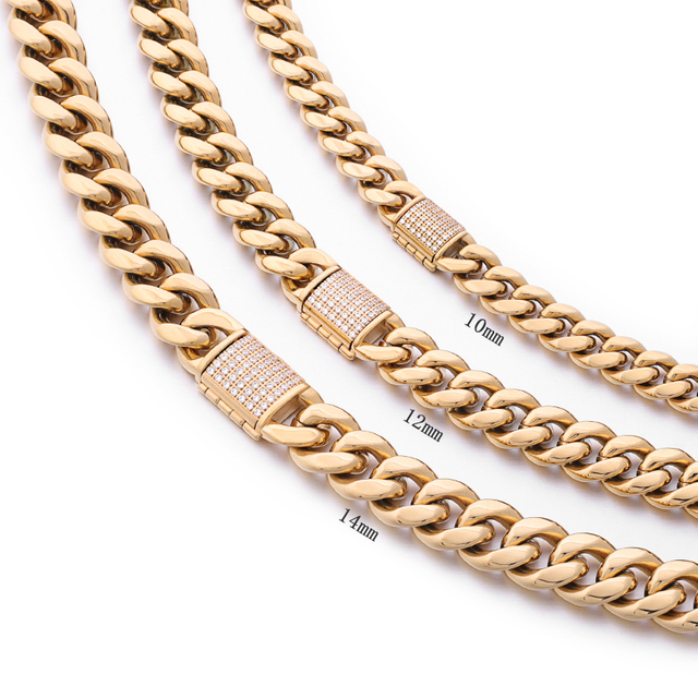 Stainless Steel PVD 18K Gold Cuban Chain With CZ Flip Clasp