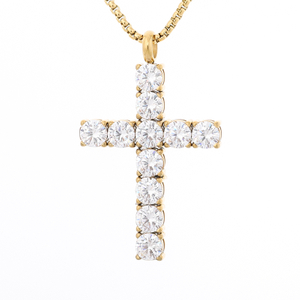 Stainless Steel Cross Pendant with 5A Zircon