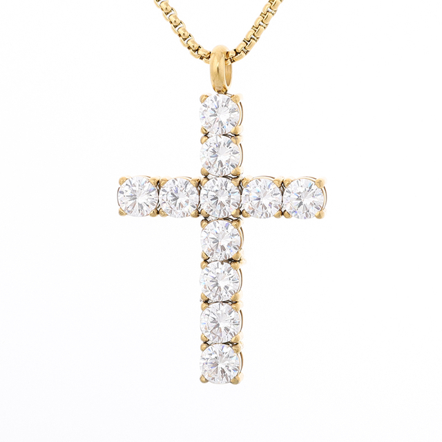 Stainless Steel Cross Pendant with 5A Zircon