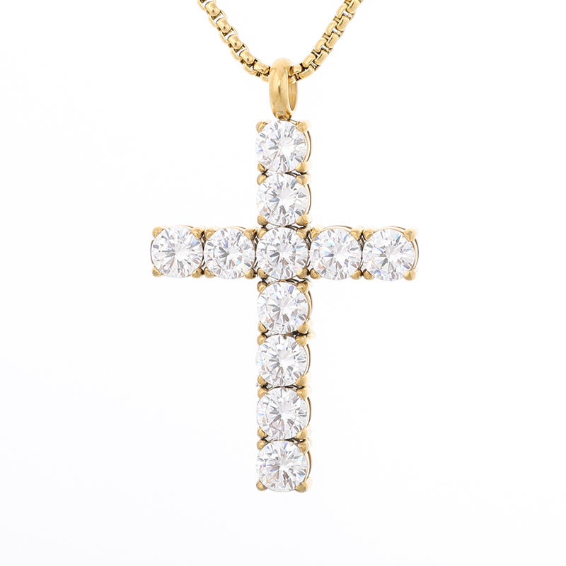 Stainless Steel Cross Pendant with 5A Zircon