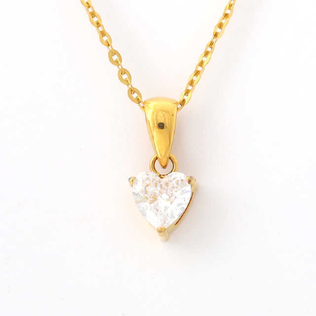 Stainless Steel Heart Pendent Necklace With 5A Zircon