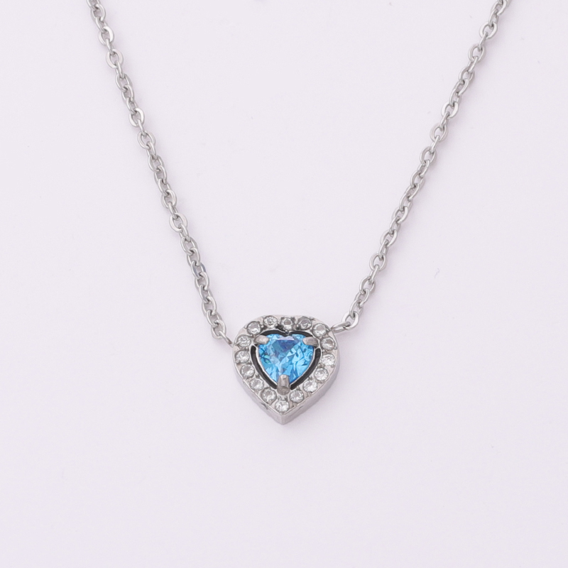 Stainless Steel Pendant Necklace with Colorful 5A Zircon