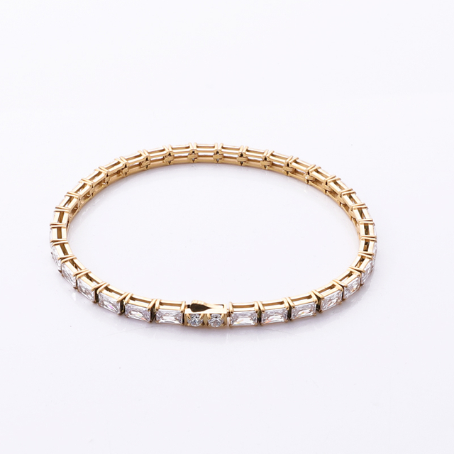 Stainless Steel Tennis Chain With Rectangle Square 5A CZ