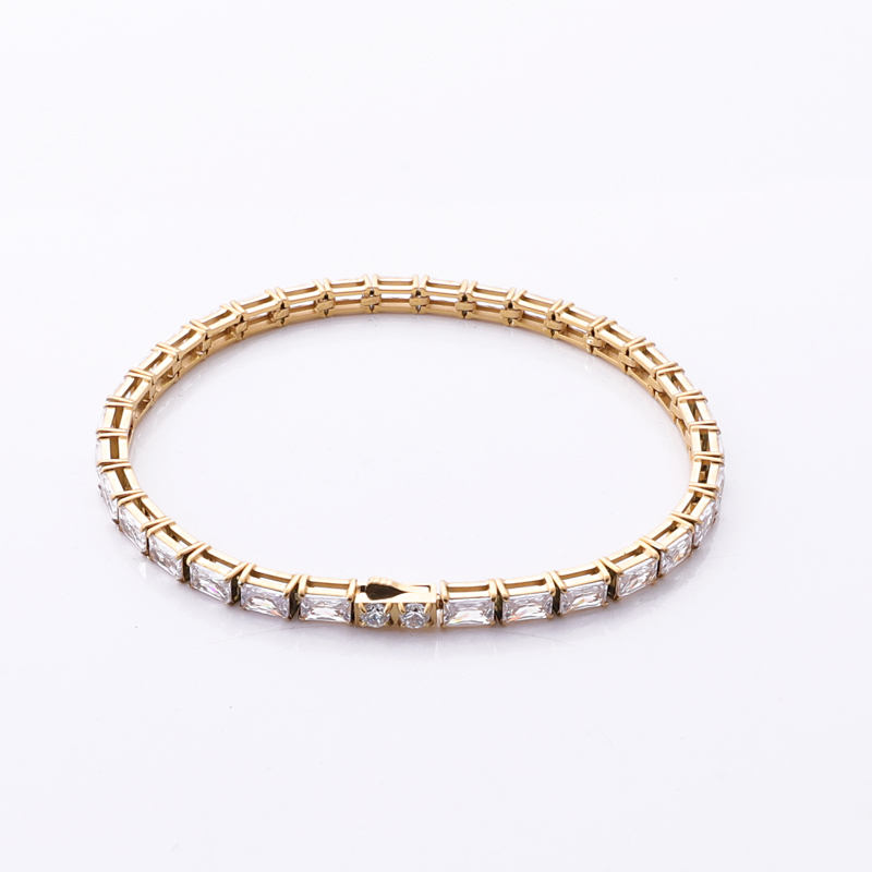 Stainless Steel Tennis Chain With Rectangle Square 5A CZ