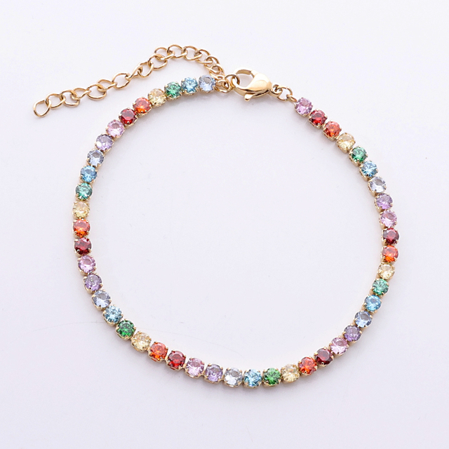 Stainless Steel Rainbow Tennis Bracelet With 5A Zircon