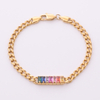 Stainless Steel Cuban Chain Bracelet With Colorful Rectangle Zircon