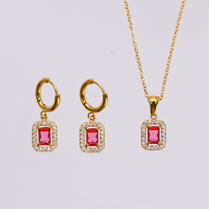 Stainless Steel Microinset Gemstone Jewelry Set With 5A Zircon