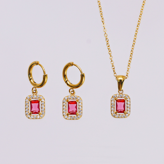 Stainless Steel Microinset Gemstone Jewelry Set With 5A Zircon