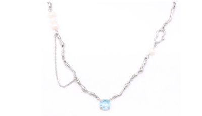 Stainless Steel Square Pendant Necklace With Colorful Swarovski Crystal.jpg