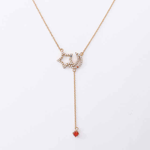 Stainless Steel Moon Star Pendant Necklace With 5A Zircon