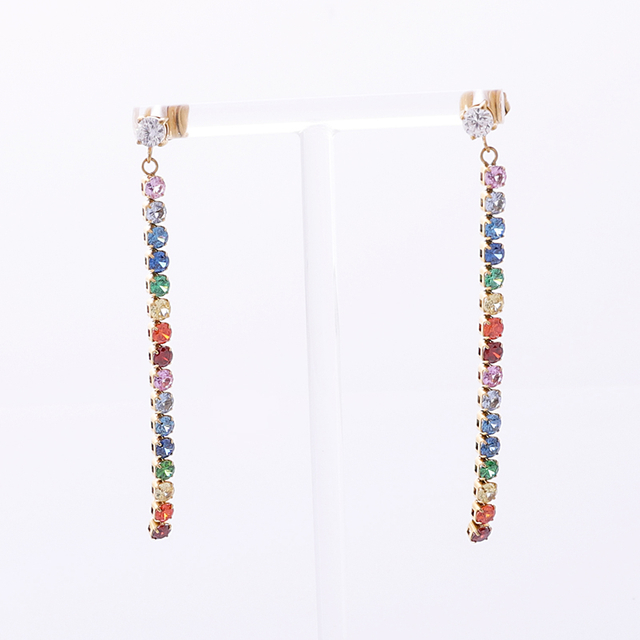 Stainless Steel Rainbow Long Stick Bar Stud Earrings With 5A Zircon