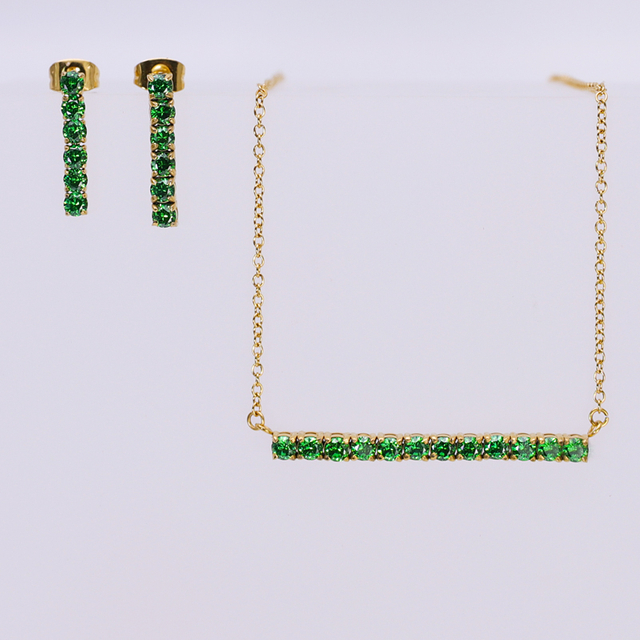 Stainless Steel Baguette Bar Jewelry Set With 5A Zircon