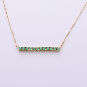 Stainless Steel Gold Long Bar Pendant Necklace With 5A Zircon