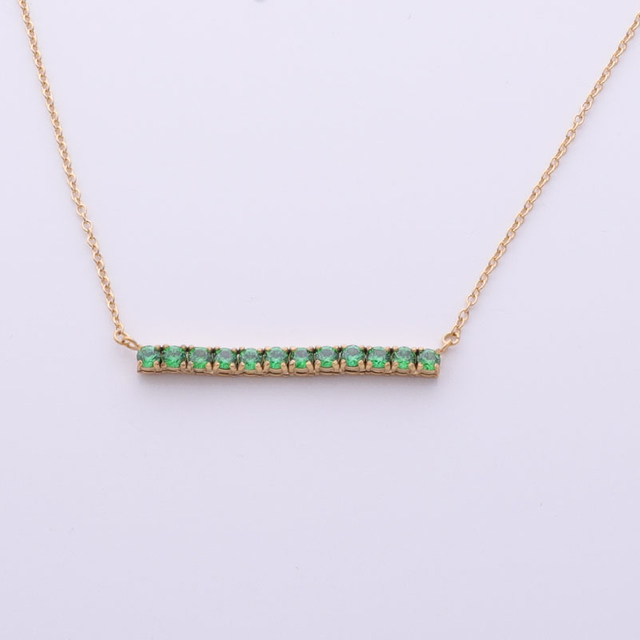 Stainless Steel Gold Long Bar Pendant Necklace With 5A Zircon