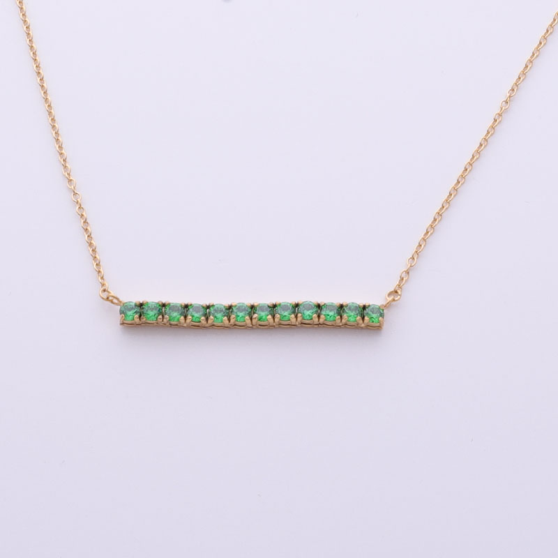 Stainless Steel Gold Long Bar Pendant Necklace With 5A Zircon