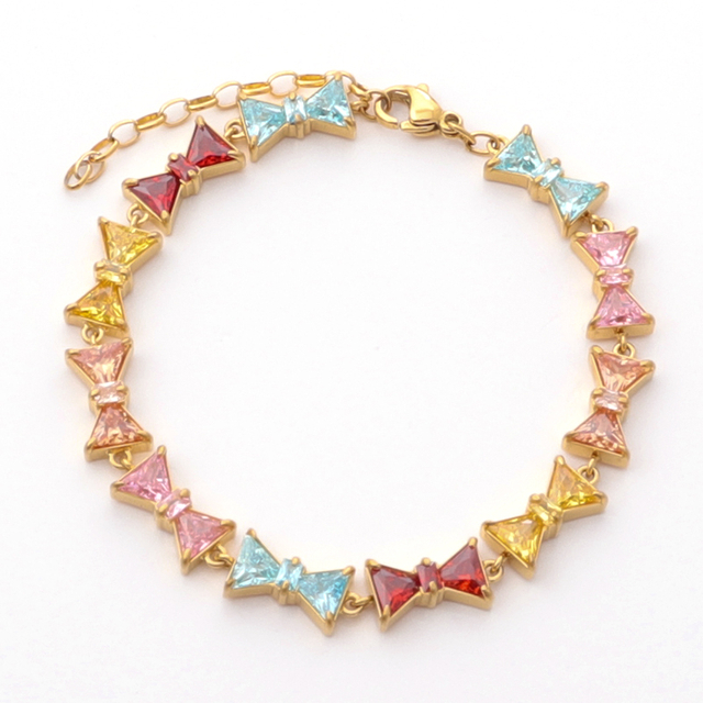 Stainless Steel Bow Bracelet With Triangle 5A Zircon 