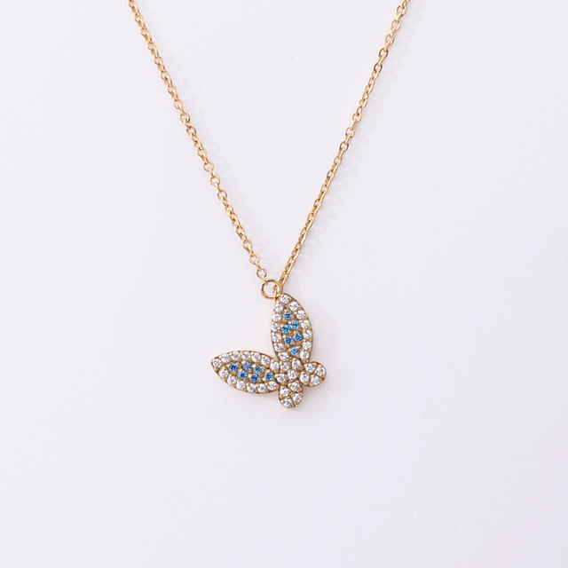 Stainless Steel Butterfly Dragonfly Pendant Necklace With 5A Zircon