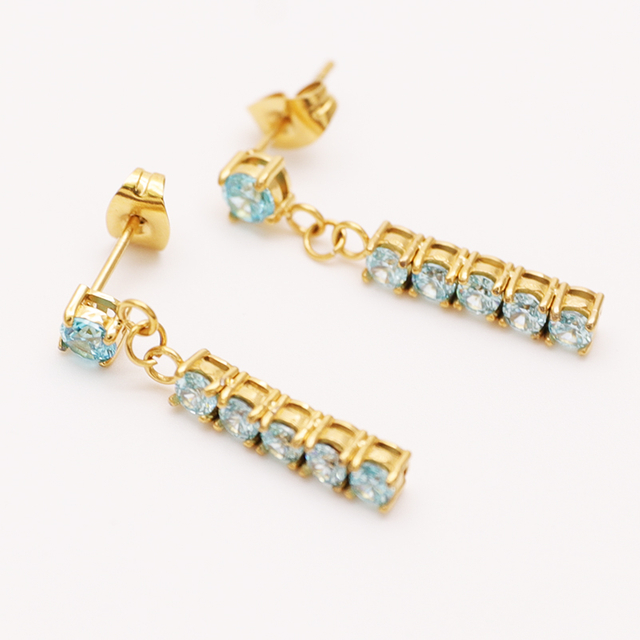 Stainless Steel Drop Bar Stud Earrings With 5A Zircon
